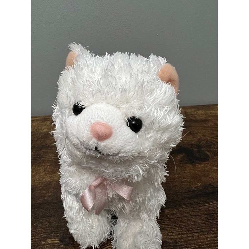 Cute n Cuddly Sitting White Kitty with Pink Satin Bow Plush